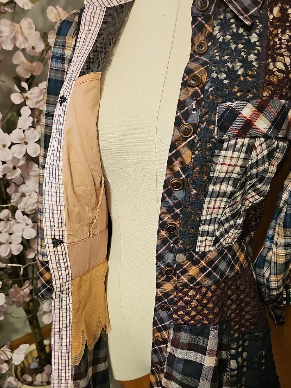 Byron Lars Plaid Sheer Panel Peplum Top - Picture 7 of 9